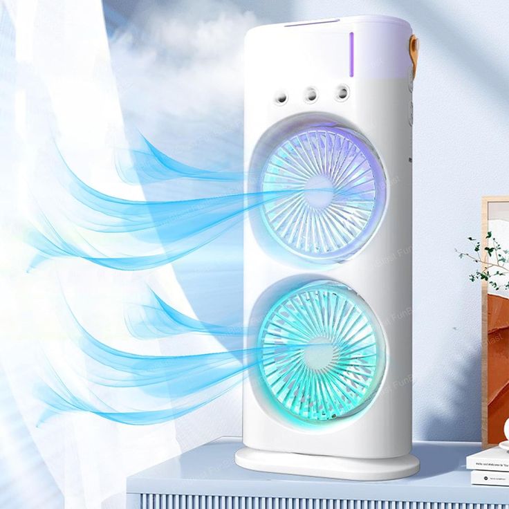 Portable Dual Turbo Fan Air Cooler – USB Rechargeable Mini Cooling Tower for Home & Office