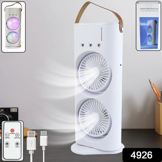 Portable Dual Turbo Fan Air Cooler – USB Rechargeable Mini Cooling Tower for Home & Office