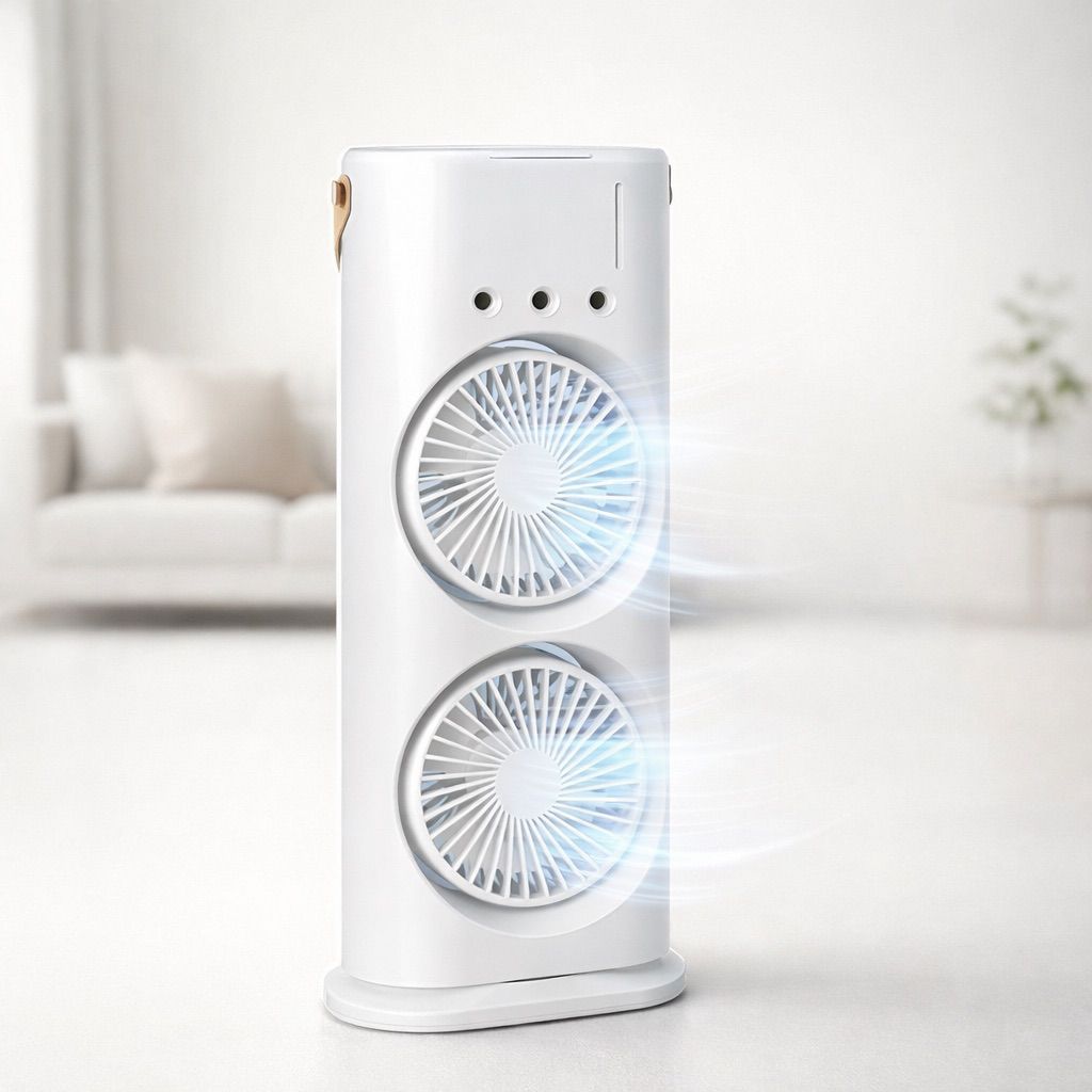 Portable Dual Turbo Fan Air Cooler – USB Rechargeable Mini Cooling Tower for Home & Office