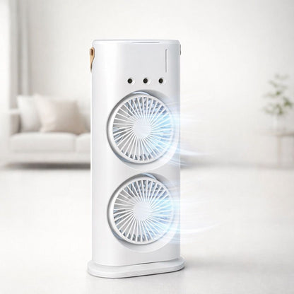 Portable Dual Turbo Fan Air Cooler – USB Rechargeable Mini Cooling Tower for Home & Office